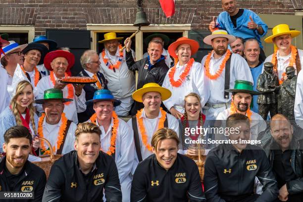 Opening Cheese market by players AZ Alkmaar, Alireza Jahanbakhsh of AZ Alkmaar, Wout Weghorst of AZ Alkmaar, Jonas Svensson of AZ Alkmaar, Ron Vlaar...