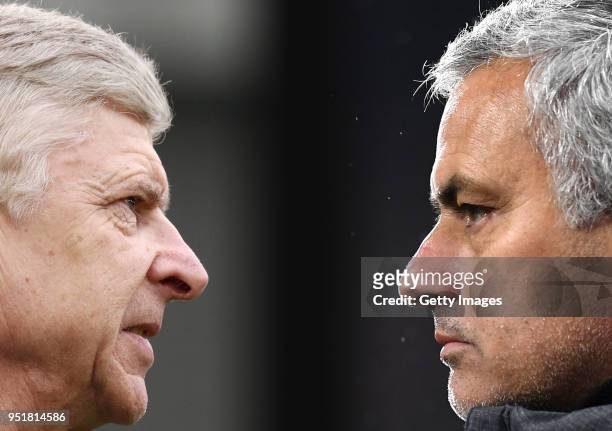 In this composite image a comparison has been made between Arsene Wenger, Manager of Arsenal and Jose Mourinho, Manager of Manchester United....
