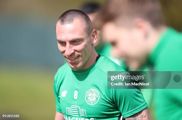 Scott Brown of Celtic is seen during a training session at Lennoxtown Training Centre on April 27, 2018 in Glasgow, Scotland.