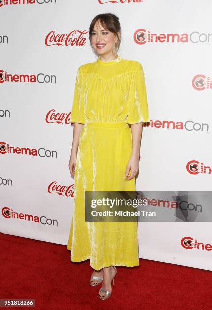 Dakota Johnson attends the CinemaCon presents The 2018 Big Screen Achievement Awards held at The Colosseum at Caesars Palace on April 26, 2018 in Las...