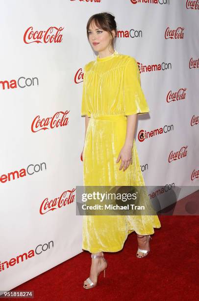 Dakota Johnson attends the CinemaCon presents The 2018 Big Screen Achievement Awards held at The Colosseum at Caesars Palace on April 26, 2018 in Las...