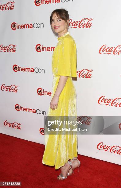 Dakota Johnson attends the CinemaCon presents The 2018 Big Screen Achievement Awards held at The Colosseum at Caesars Palace on April 26, 2018 in Las...