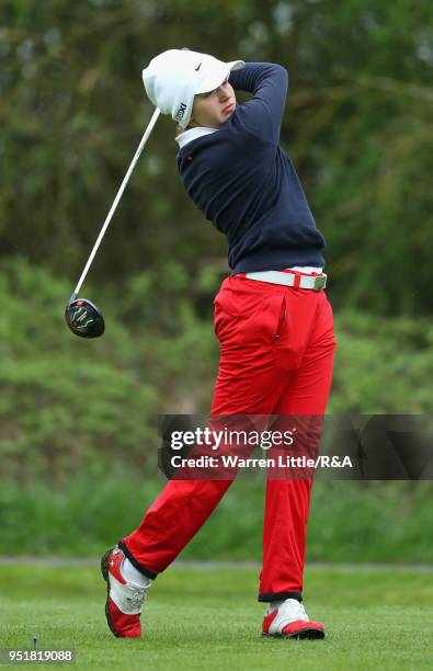 Elena Moosmann in action duirng the first round of the Girls' U-16 Open Championship at Fulford Golf Club on April 27, 2018 in York, England.