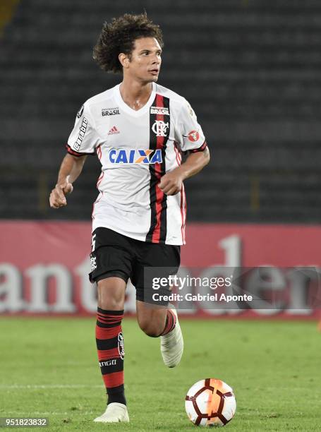 Willian Arao of Flamengo, in action during a match between Independiente Santa Fe and Flamengo as part of Copa CONMEBOL Libertadores 2018 on April...