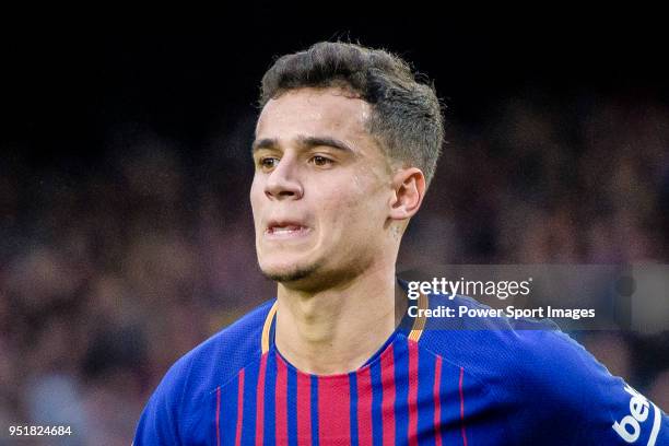 Philippe Coutinho of FC Barcelona reacts during the La Liga 2017-18 match at Camp Nou between FC Barcelona and Atletico de Madrid on 04 March 2018 in...