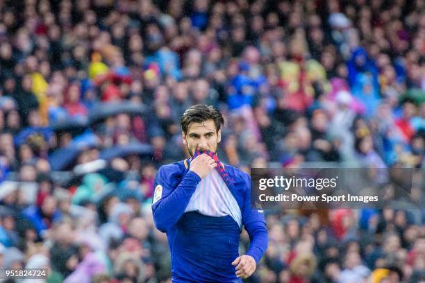 Andre Filipe Tavares Gomes of FC Barcelona reacts during the La Liga 2017-18 match at Camp Nou between FC Barcelona and Atletico de Madrid on 04...