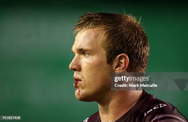 Jake Trbojevic of the Sea Eagles walks from the field after being sin binned during the Round eight NRL match between the Manly-Warringah Sea Eagles...