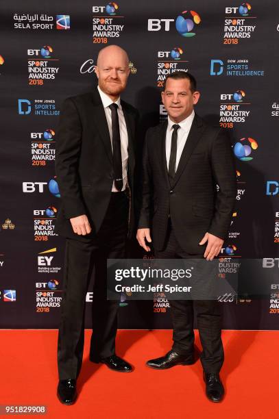 Jake Wood and Spencer Oliver attend the BT Sport Industry Awards 2018 at Battersea Evolution on April 26, 2018 in London, England. The BT Sport...