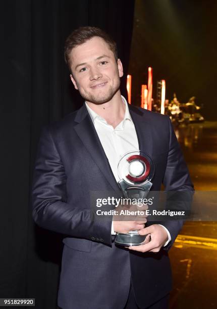 Actor Taron Egerton, recipient of the Action Star of the Year award, attends the CinemaCon Big Screen Achievement Awards brought to you by the...