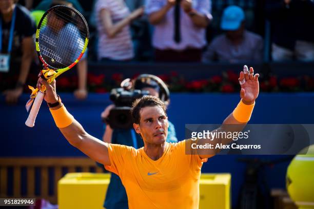 Rafael Nadal of Spain celebrates his victory in his match against Guillermo Garcia-Lopez of Spain during day four of the Barcelona Open Banc Sabadell...