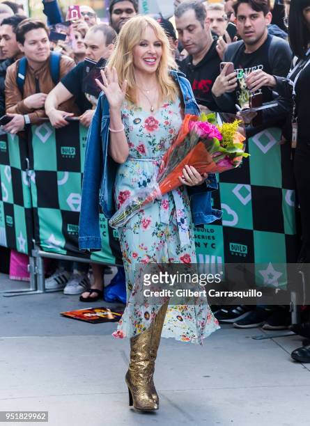 Singer Kylie Minogue is seen leaving AOL Build Studio on April 26, 2018 in New York City.