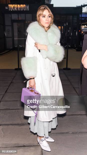 Model/actress Suki Waterhouse is seen leaving the BVLGARI world premiere screening of 'The Conductor' and 'The Litas' during the 2018 Tribeca Film...
