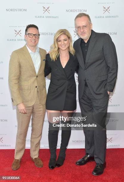 Founder of Strong Suit Jamie Davidson, Ilaria Urbinati and Jim Moore of GQ attend Strong Suit by Ilaria Urbinati Launch Party at Nordstrom Local in...