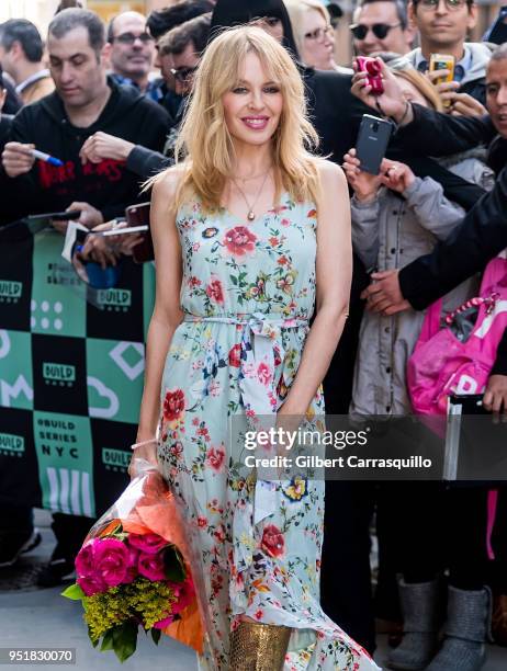 Singer Kylie Minogue is seen leaving AOL Build Studio on April 26, 2018 in New York City.