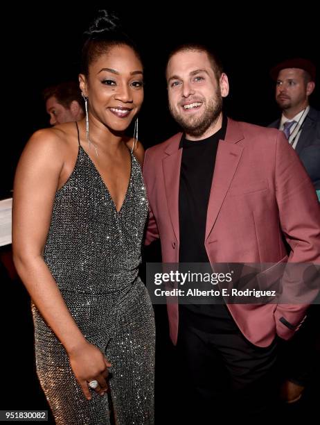 Actress Tiffany Haddish and actor Jonah Hill attend the CinemaCon Big Screen Achievement Awards brought to you by the Coca-Cola Company at The...