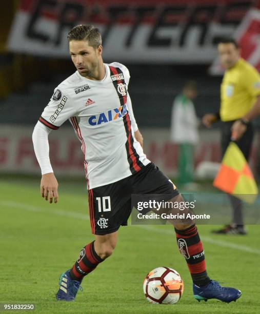 Diego of Flamengo, in action during a match between Independiente Santa Fe and Flamengo as part of Copa CONMEBOL Libertadores 2018 on April 25, 2018...