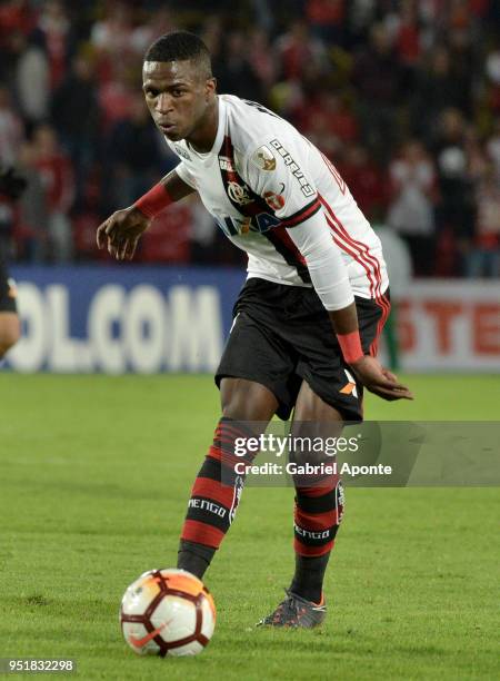 Vinicius Junior of Flamengo, in action during a match between Independiente Santa Fe and Flamengo as part of Copa CONMEBOL Libertadores 2018 on April...