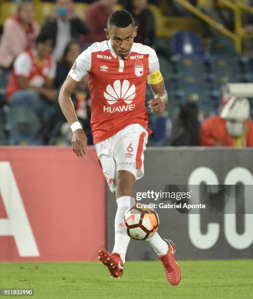 William Tesillo of Santa Fe, in action during a match between Independiente Santa Fe and Flamengo as part of Copa CONMEBOL Libertadores 2018 on April...