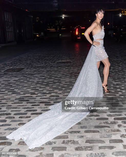 Ballet dancer/actress Georgina Pazcoguin is seen leaving the BVLGARI world premiere screening of 'The Conductor' and 'The Litas' during the 2018...