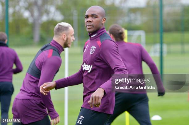 Angelo Ogbonna of West Ham United during Training at Rush Green on April 27, 2018 in Romford, England.