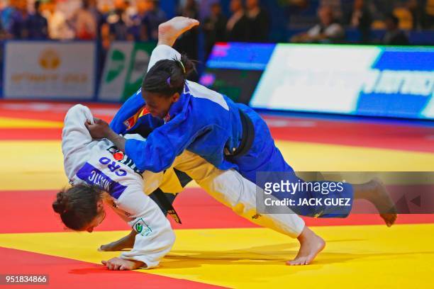 Croatia's Barbara Matic and Spain's Maria Bernabeu compete in the women's under 70 kg weight category during the European Judo Championship in the...