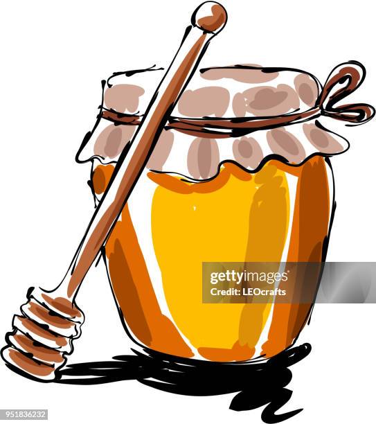 honey jar drawing - honey stock illustrations