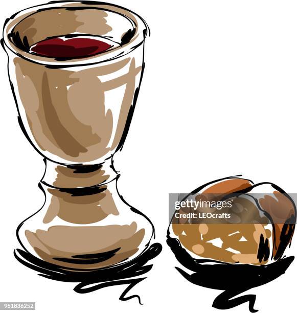 bread and chalice drawing - chalice stock illustrations