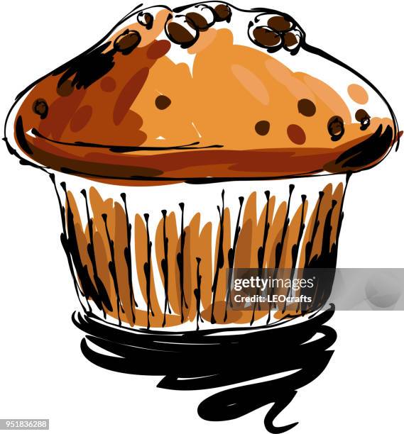 stockillustraties, clipart, cartoons en iconen met muffin tekening - muffin