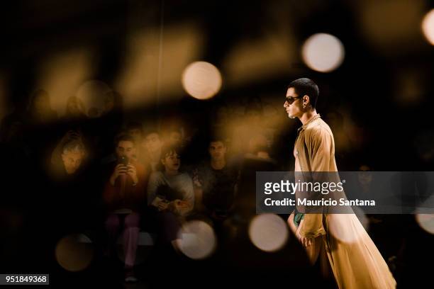 Model walks the runway during the Handred fashion show during Sao Paulo Fashion Week N45 SPFW Summer 2019 at Brazilian Cultures Engineer Armando de...