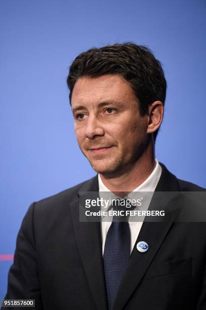French Government's Spokesperson Benjamin Griveaux attends a press conference on April 27 following the weekly cabinet meeting at the Elysee...