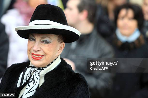 Head of the Miss France committee Genevieve de Fontenay is seen during a meeting between Miss France 2010, Malika Menard, and Caen deputy-mayor...