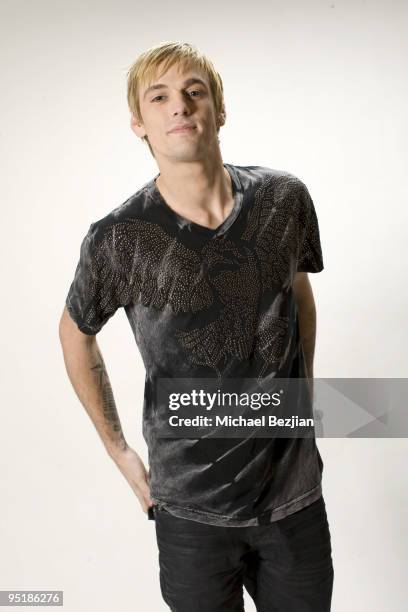 Recording artist Aaron Cater poses at Aaron Carter Christmas Portraits on December 22, 2009 in Los Angeles, California.