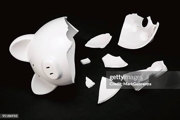 broken bank - smashed piggy bank stock pictures, royalty-free photos & images