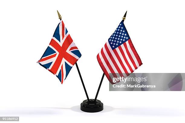 united kingdom and usa flags isolated on white - british culture stock pictures, royalty-free photos & images