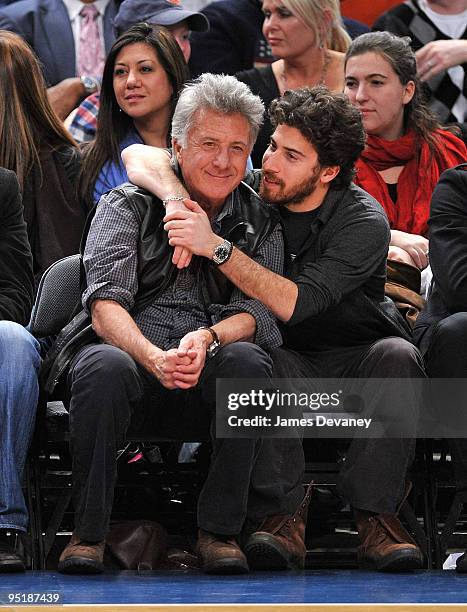 Dustin Hoffman and son Jake Hoffman attend the Chicago Bulls vs New York Knicks game at Madison Square Garden on December 22, 2009 in New York City.