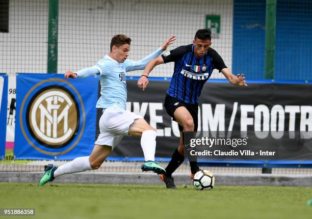 Gabriele Zappa of FC Internazionale in action during the Primavera Serie A match between FC Internazionale U19 and SS Lazio U19 at Stadio Breda on...