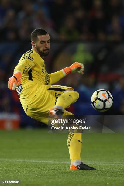 Dean Bouzanis of Melbourne City in action during the A-League Semi Final match between the Newcastle Jets and Melbourne City at McDonald Jones...