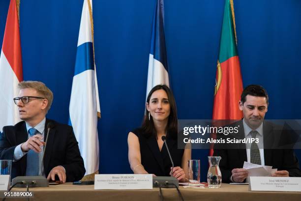 Ecology ministers Kimmo Tiilikainen , Brune Poirson and Jose Mendes , participate in the round table on the theme: Long-term strategies and the...