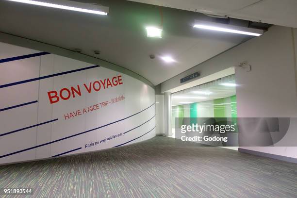 Roissy Charles de Gaulle airport. Bon voyage sign. France.