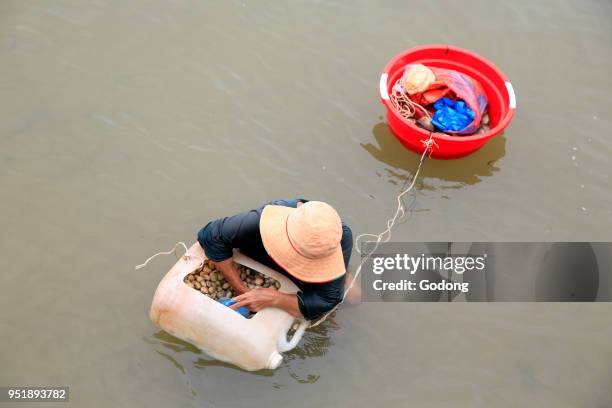 Woman selling seashells on the beach. Phu Quoc, Vietnam.