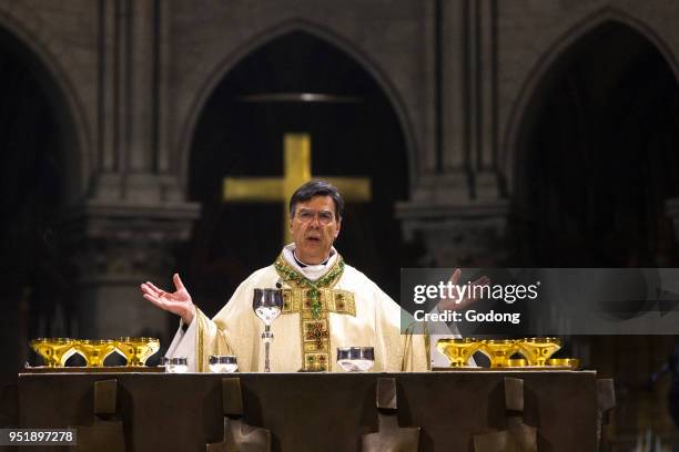 Paris, France. Michel Aupetit's first mass as Paris archbishop at Notre Dame de Paris cathedral, France.