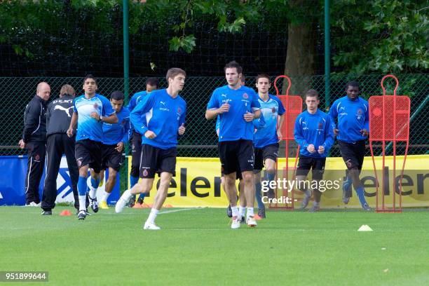 Club Brugge's players poarticipate in a training session, in Brugge, on September 15 ahead of the Europa League group stage first football game...