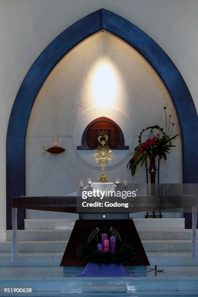 Dominican community of Bien Hoa. Main altar. Eucharist adoration. Vietnam.