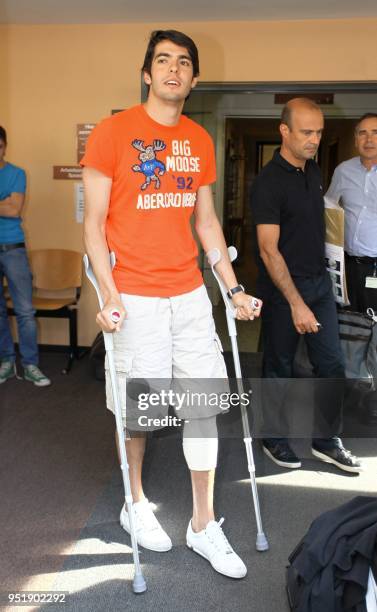 Brazilian football player Kaka of Spanish first division team Real Madrid leaves the Monica hospital , in Antwerp, on August 6, 2010. Kaka under went...