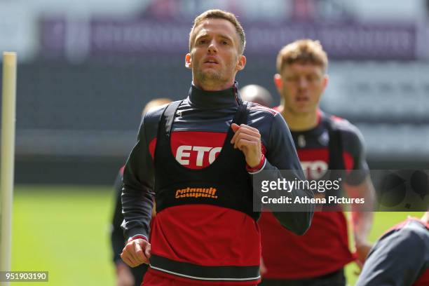 Andy King in action during the Swansea City Training at The Liberty Stadium on April 26, 2018 in Swansea, Wales.