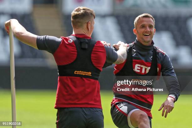 Andy King in action during the Swansea City Training at The Liberty Stadium on April 26, 2018 in Swansea, Wales.