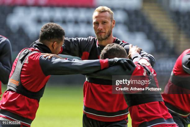 Mike van der Hoorn in action during the Swansea City Training at The Liberty Stadium on April 26, 2018 in Swansea, Wales.