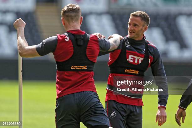 Andy King in action during the Swansea City Training at The Liberty Stadium on April 26, 2018 in Swansea, Wales.