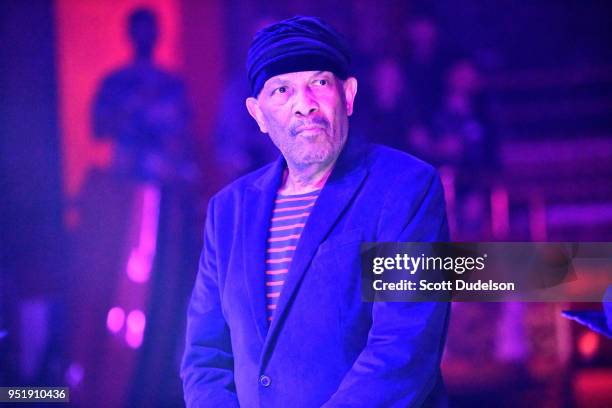 Jazz musician Roy Ayers performs onstage during "GIORGIO'S LIVE" at Globe Theatre on April 26, 2018 in Los Angeles, California.