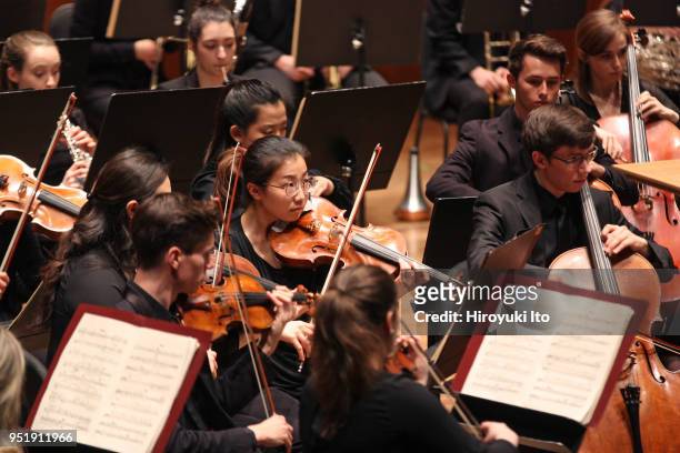 The Juilliard Orchestra performing Samuel Barber's "Essay No 1 for Orchestra" at David Geffen Hall on Monday night, April 16, 2018.